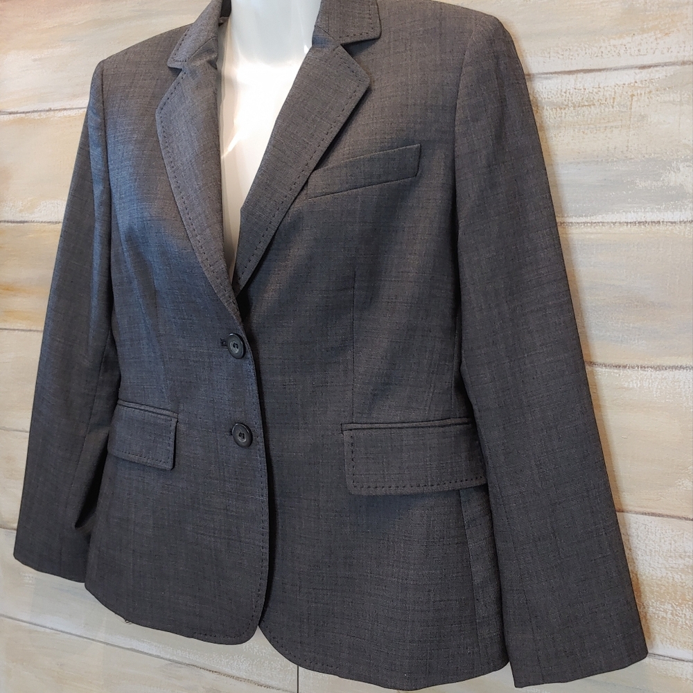 Anne Klein Women Wool Gray Blazer Jacket Lined casual workwear preppy Size 6P